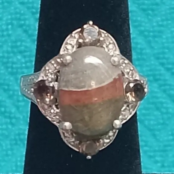 Designer Estate Fabulous Picture Jasper Gemstone 925 Sterling Silver - Picture 1 of 3